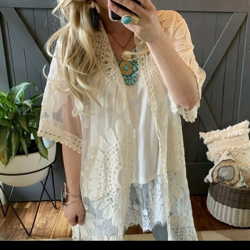 Eyelet Lace  Duster Jacket cream - Picture 6 of 6